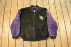 Vintage 1990's Minnesota Vikings Distressed Suede Leather Letterman Jacket Mens Large