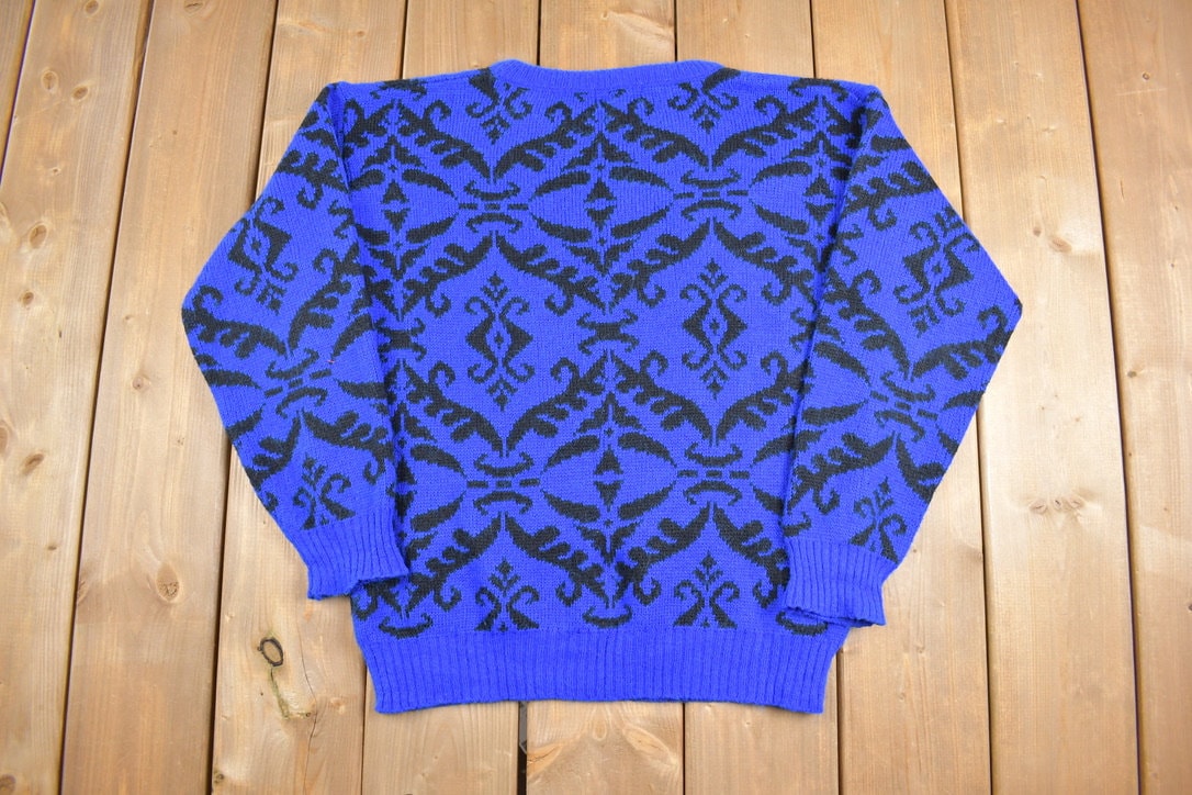 Vintage 1980s Partners Regal Pattern Knitted Crewneck Sweater / Vintage 90s Crewneck / All Over Pattern / Sweatshirt / Abstract Pattern