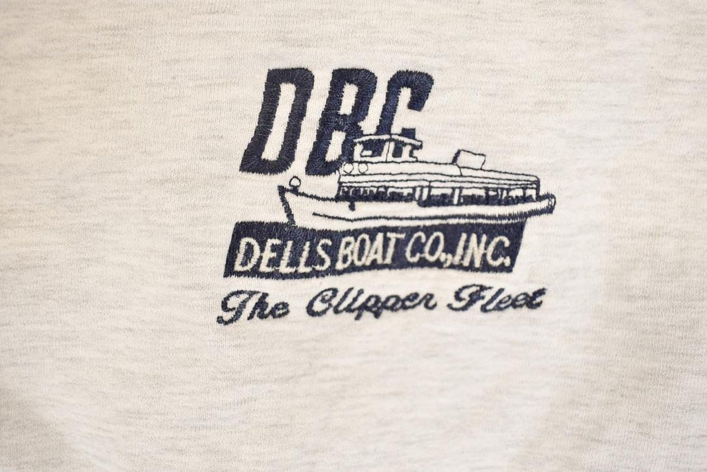 Vintage 1990s Russell Pro Cotton Dells Boat Co Heavyweight Crossgrain Crewneck Sweatshirt Men's L