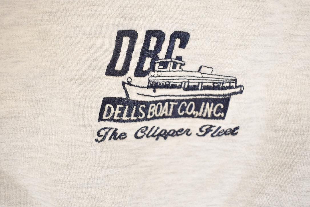 Vintage 1990s Russell Pro Cotton Dells Boat Co Heavyweight Crossgrain Crewneck Sweatshirt Men's L