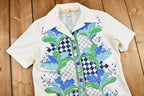 Vintage 1970s Abstract Floral Print Short Sleeve Button-Up Blouse