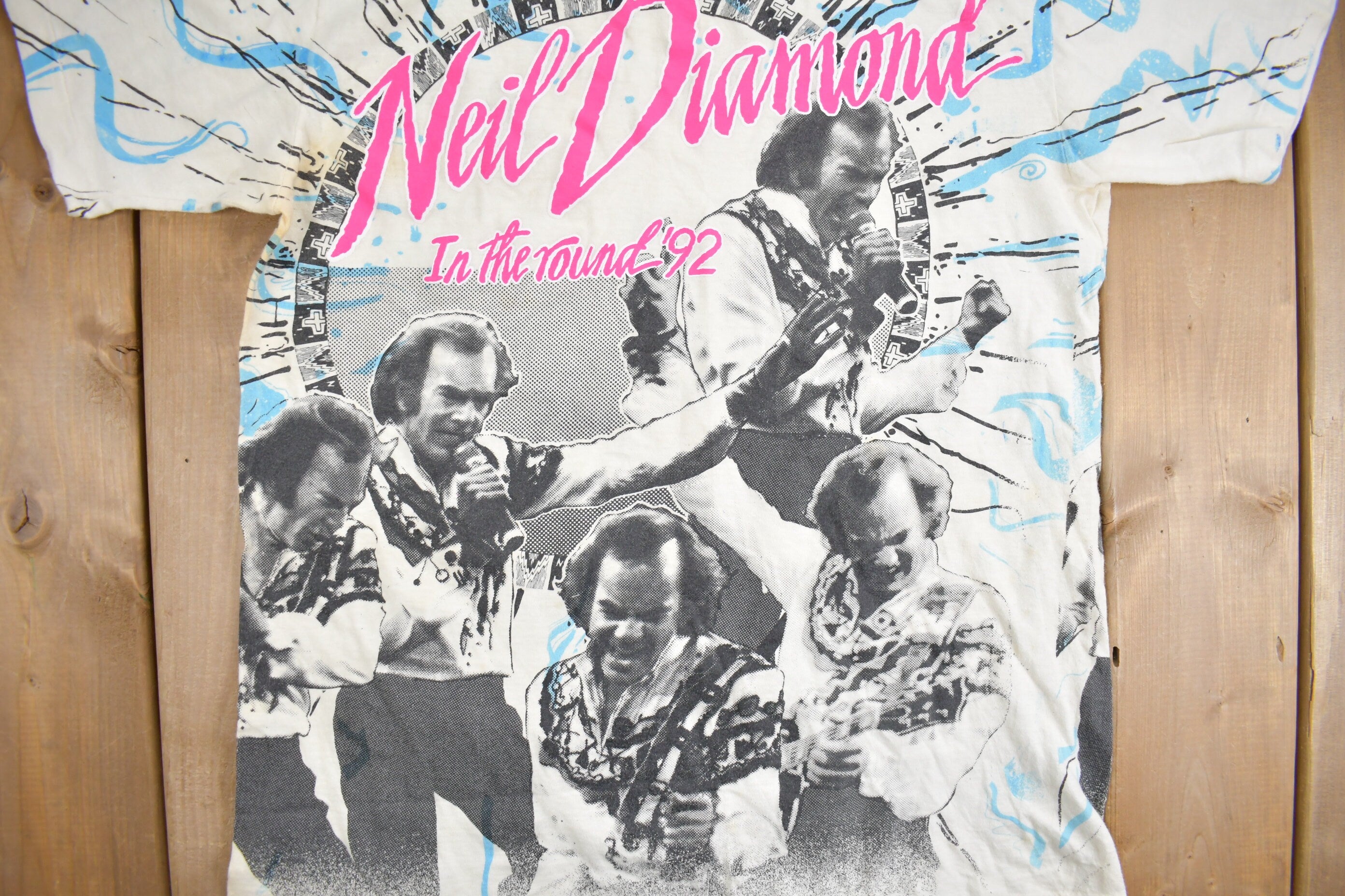 Vintage 1990s Neil Diamond All Over Print T-shirt / Band Tee / Single Stitch / Made in France / 90s T-shirt / Music Promo / Premium Vintage