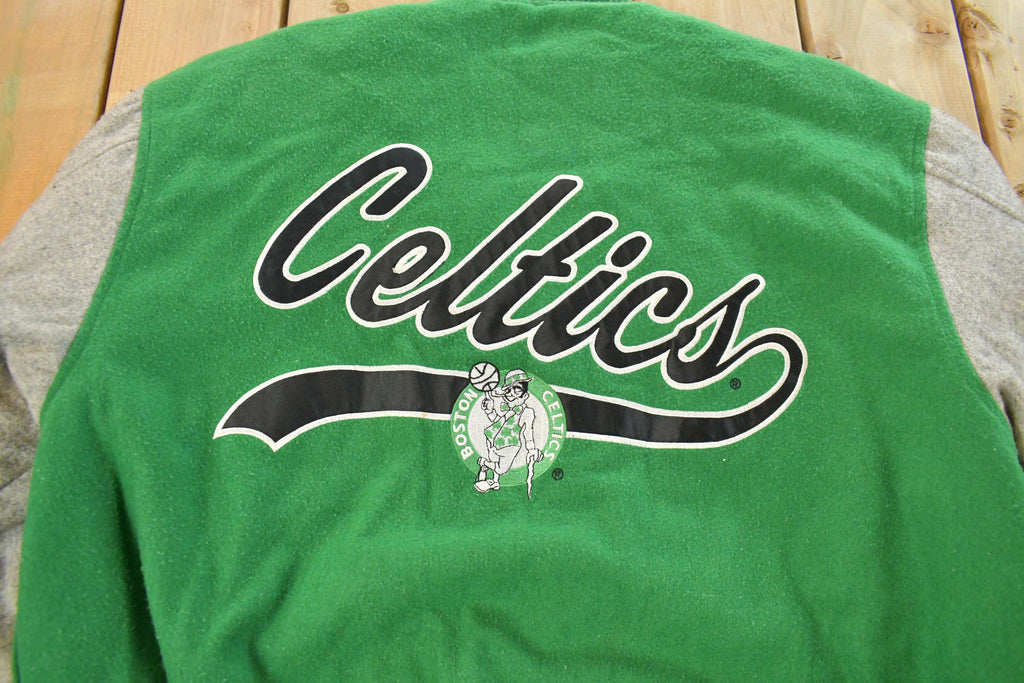 Vintage 1990s Boston Celtics NBA Basketball Embroidered Wool Varsity Jacket Men's Large
