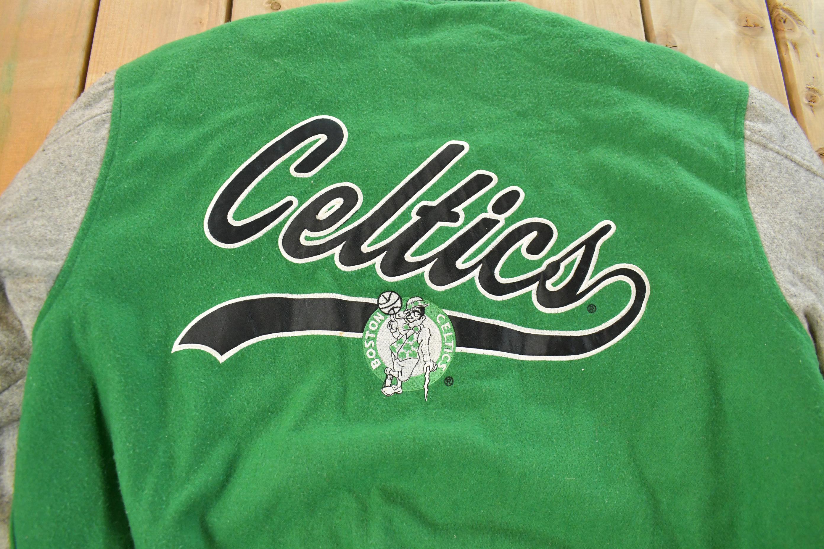 Vintage 1990s Boston Celtics NBA Basketball Embroidered Wool Varsity Jacket Men's Large