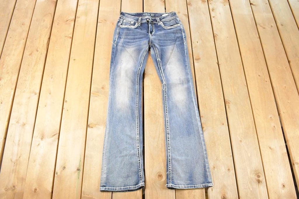Vintage Deadstock Y2K Grace In LA Bedazzled Low Rise Jeans Women's Size 27 x 32
