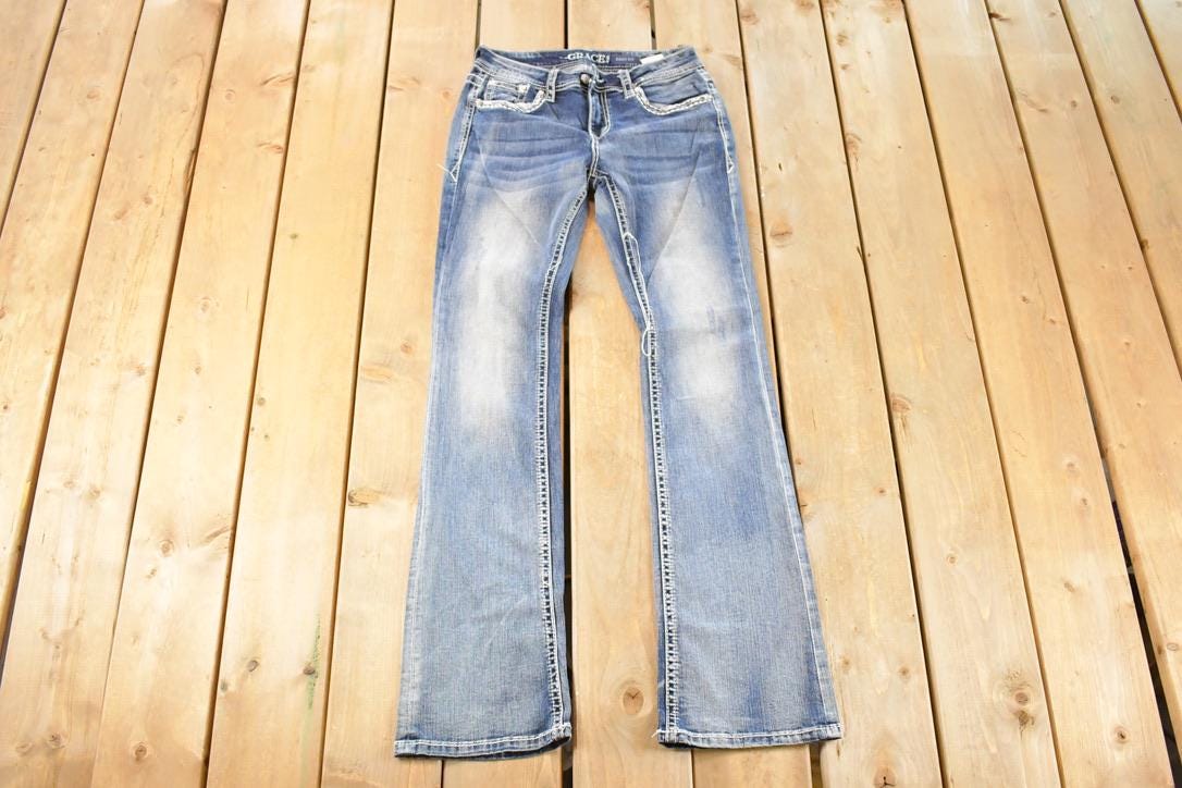 Vintage Deadstock Y2K Grace In LA Bedazzled Low Rise Jeans Women's Size 27 x 32