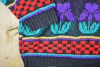 Vintage 1990s rose Embroidered Cat Pattern Knit Crewneck Sweater