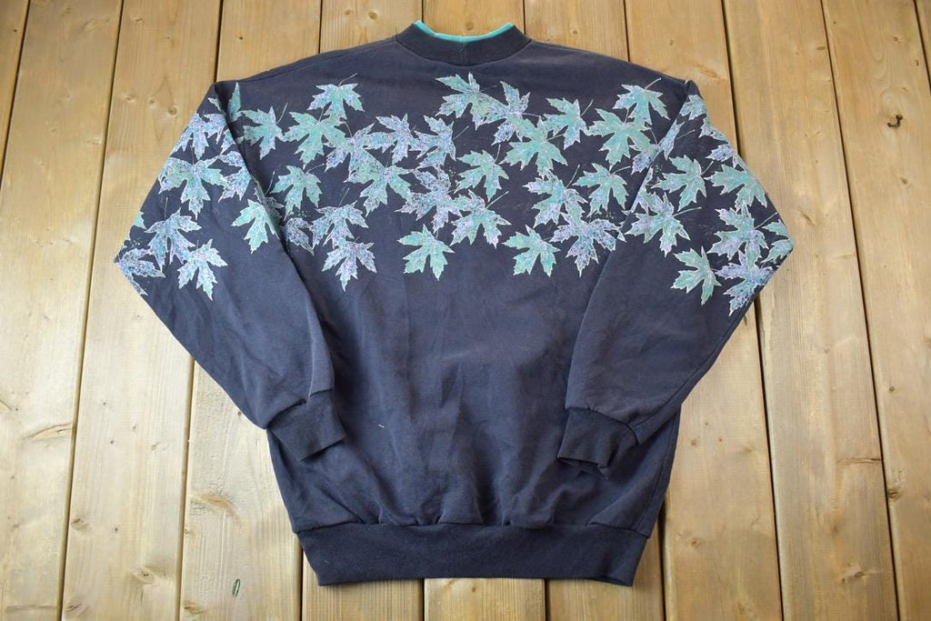 Vintage 1990s Artisans Maple Leaf All Over Print Button Up Crewneck