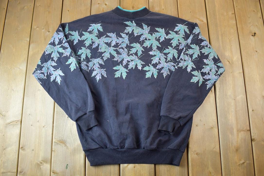 Vintage 1990s Artisans Maple Leaf All Over Print Button Up Crewneck