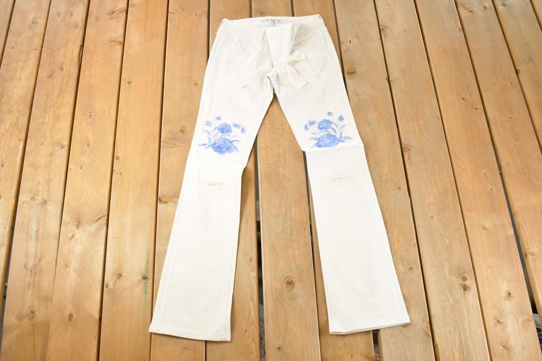 Vintage Deadstock Y2K Grace In LA Bedazzled Bootcut Low Rise Jeans Women's Size 26 x 32