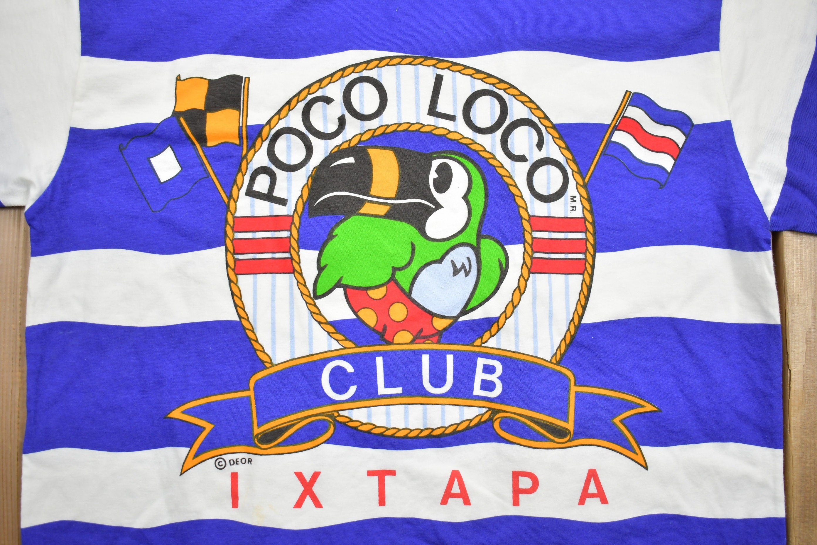 Vintage 1990s Poco Loco Club Cancun Striped T-Shirt