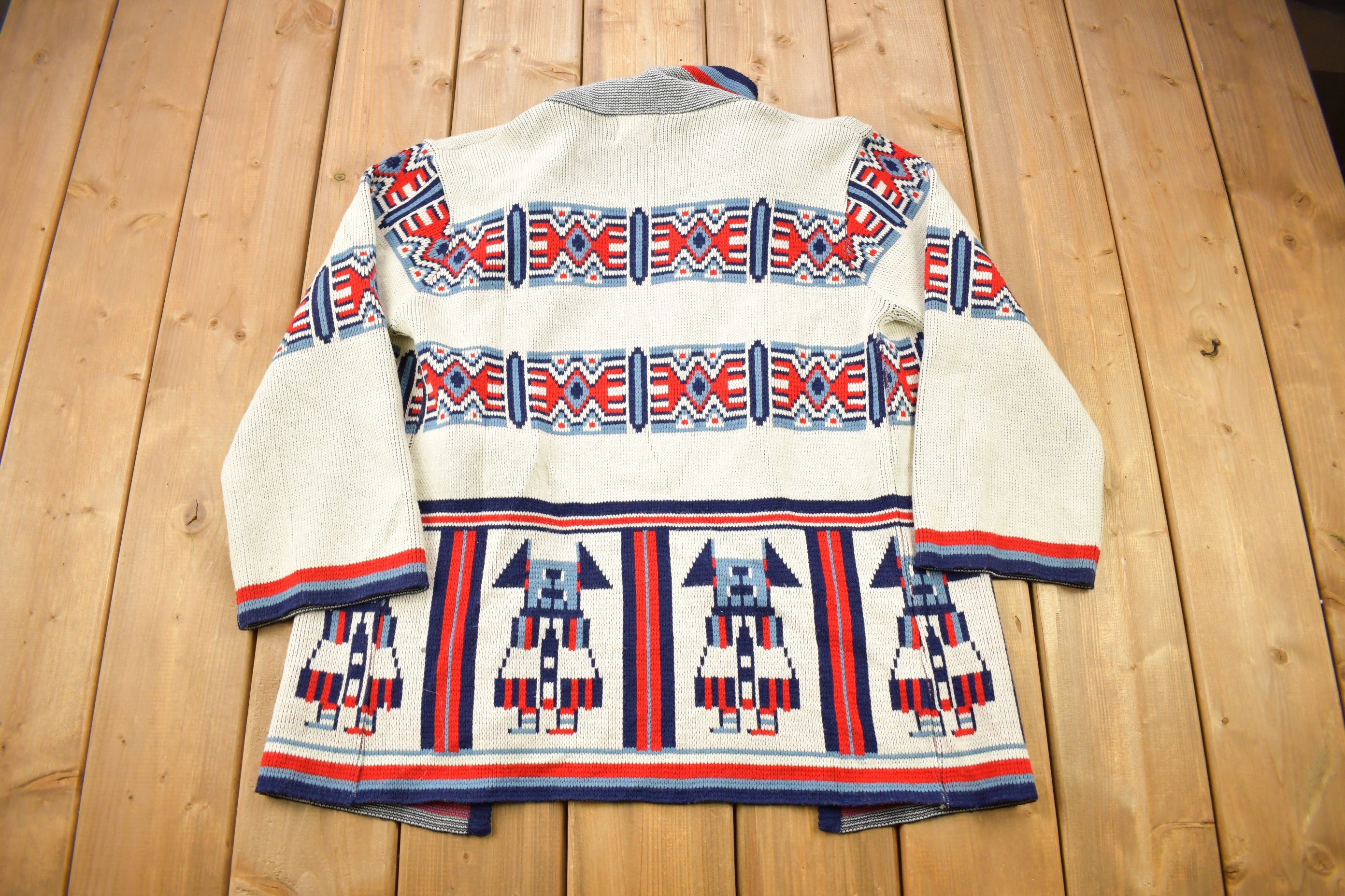 Vintage 1980s Matisse Knitted Open Shall Cardigan Sweater  Vintage Cardigan  Button Up  Abstract Pattern  All Over Pattern