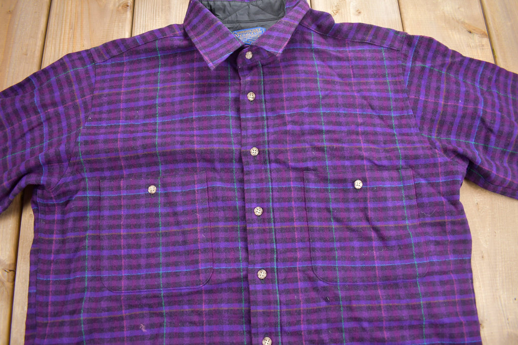 Vintage 1980s Pendleton Plaid Button Up Dress Shirt