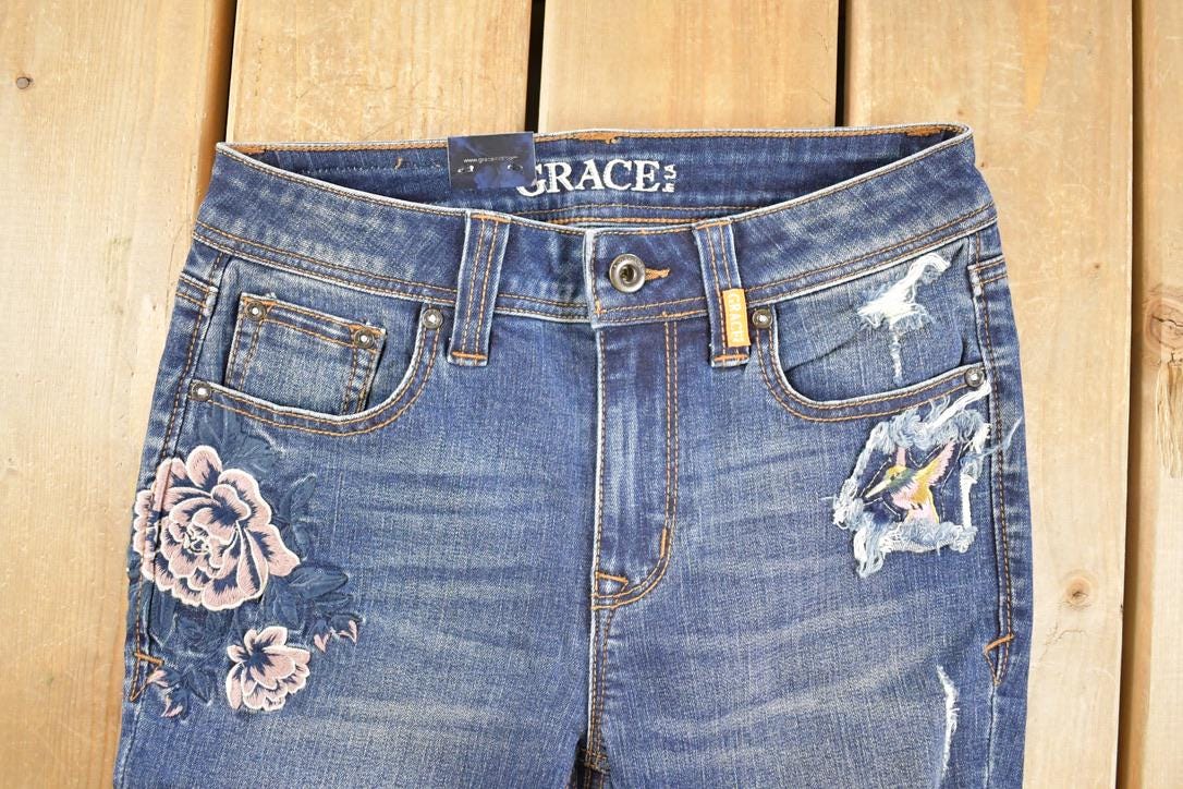Vintage Deadstock Y2K Grace In LA Bedazzled Low Rise Jeans Women's Size 27 x 32