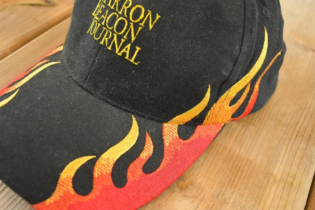 Vintage 1990s Akron Beacon Jornal Flames Strapback Hat /