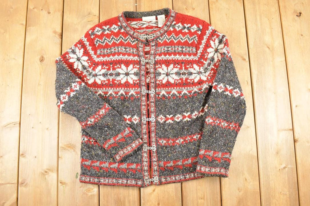 Vintage 1990s Croft & Barrow Abstract Clasp Knit Cardigan Sweater Women's M