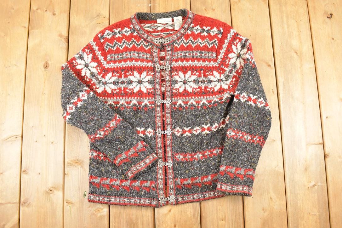 Vintage 1990s Croft & Barrow Abstract Clasp Knit Cardigan Sweater Women's M