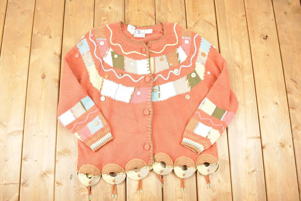 Vintage 1990s CX Clothing Exchange Chunky Abstract Abstract Knit Cardigan Sweater Women's L