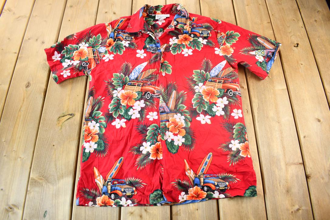 Vintage 1980s Hawaii Beach Theme Button Up Shirt