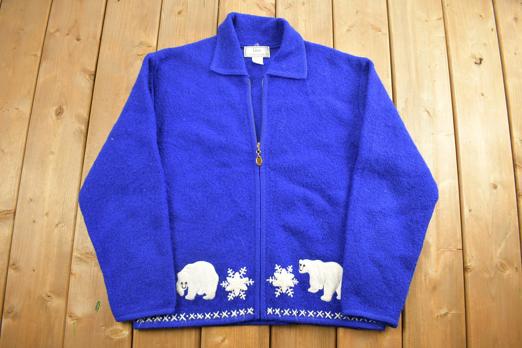 Vintage 1990s Blue Polar Bear Fleece Sweater