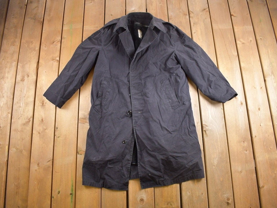 Vintage 1986 Military Black All Weather Wool Lined Trench Coat