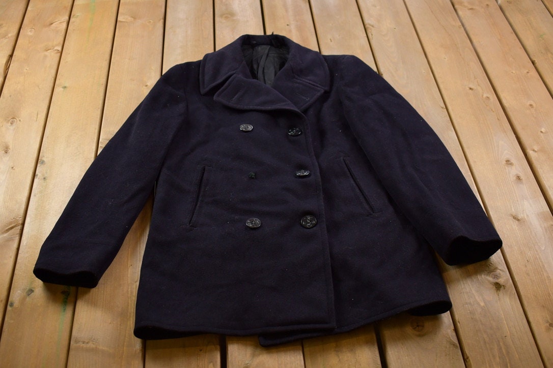 1960s Vintage Navy 100% Wool Button Up Jacket