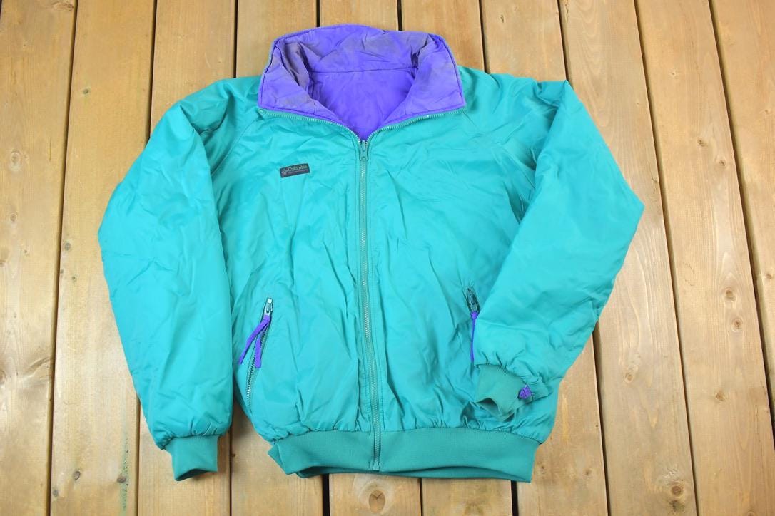 Vintage 1990s Columbia Reversible Full Zip Light Ski Puffer Jacket