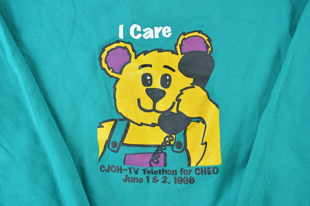 Vintage 1998 CJOH Telethon I Care Teddy Bear Crewneck Sweatshirt