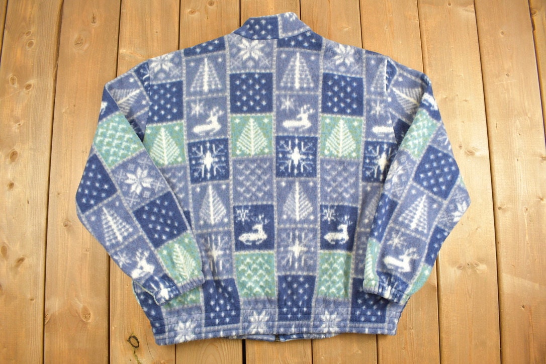 Vintage 1980s Teddi All Over Print Full Zip Fleece Sweater