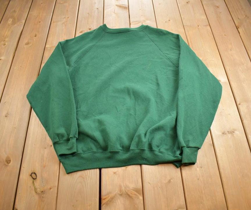 Vintage 1990s Blank Green Riders Crewneck Sweatshirt Made In USA
