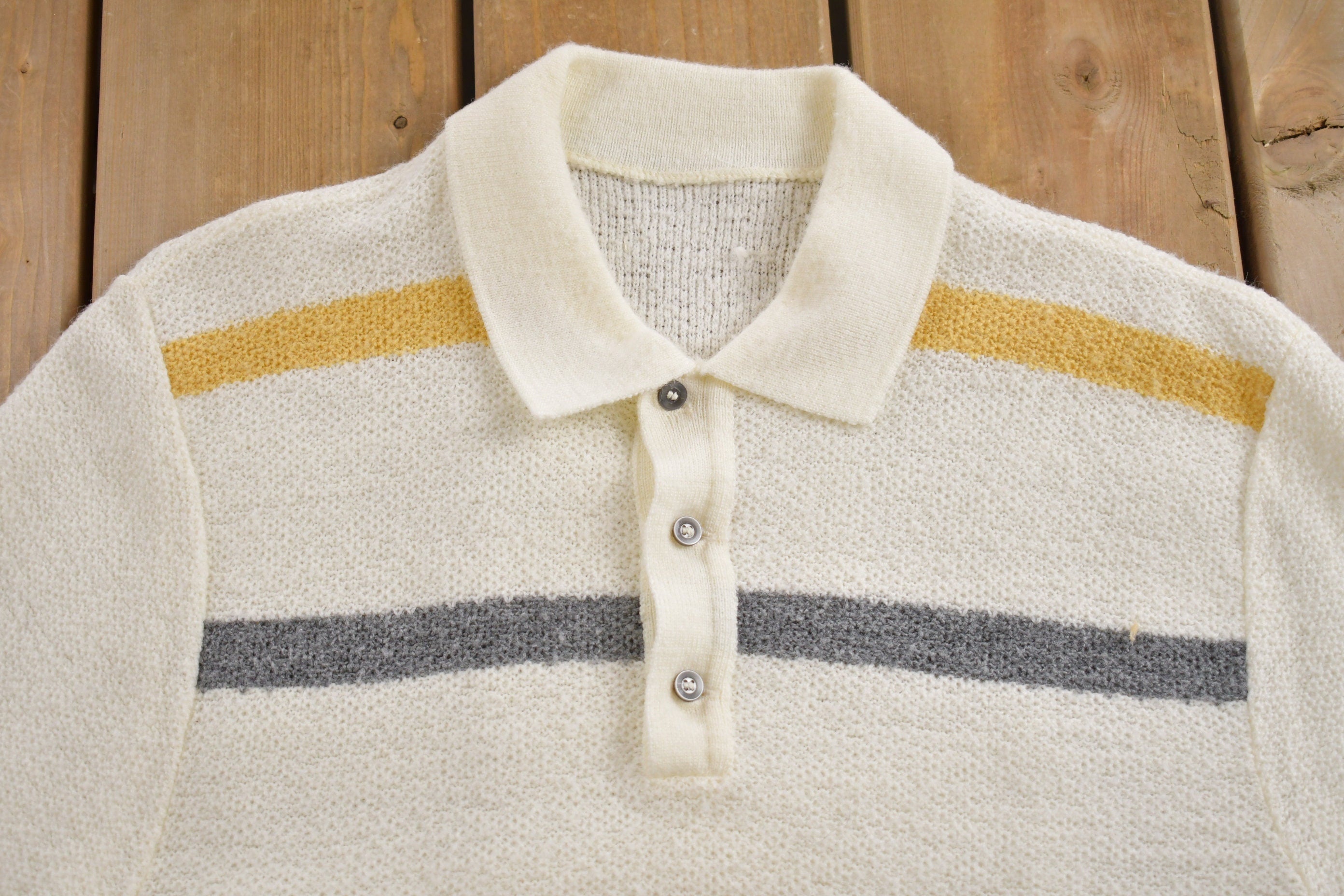 Vintage 1980s Cute Striped Knit Polo Sweater
