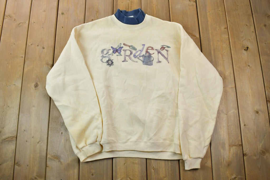 Vintage 1990s Garden Tools Cute Crewneck Nutmeg Sweater /
