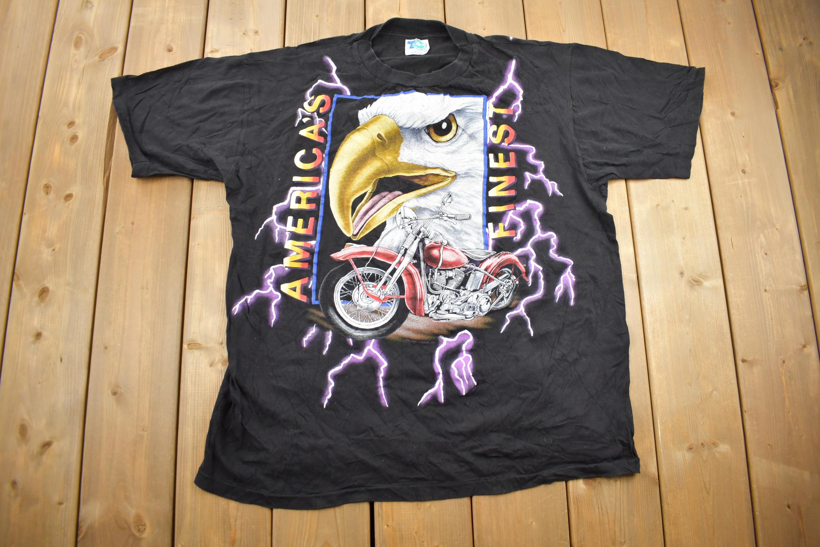 Vintage 1990s American Thunder Bald Eagle Motorcycle Graphic T-Shirt