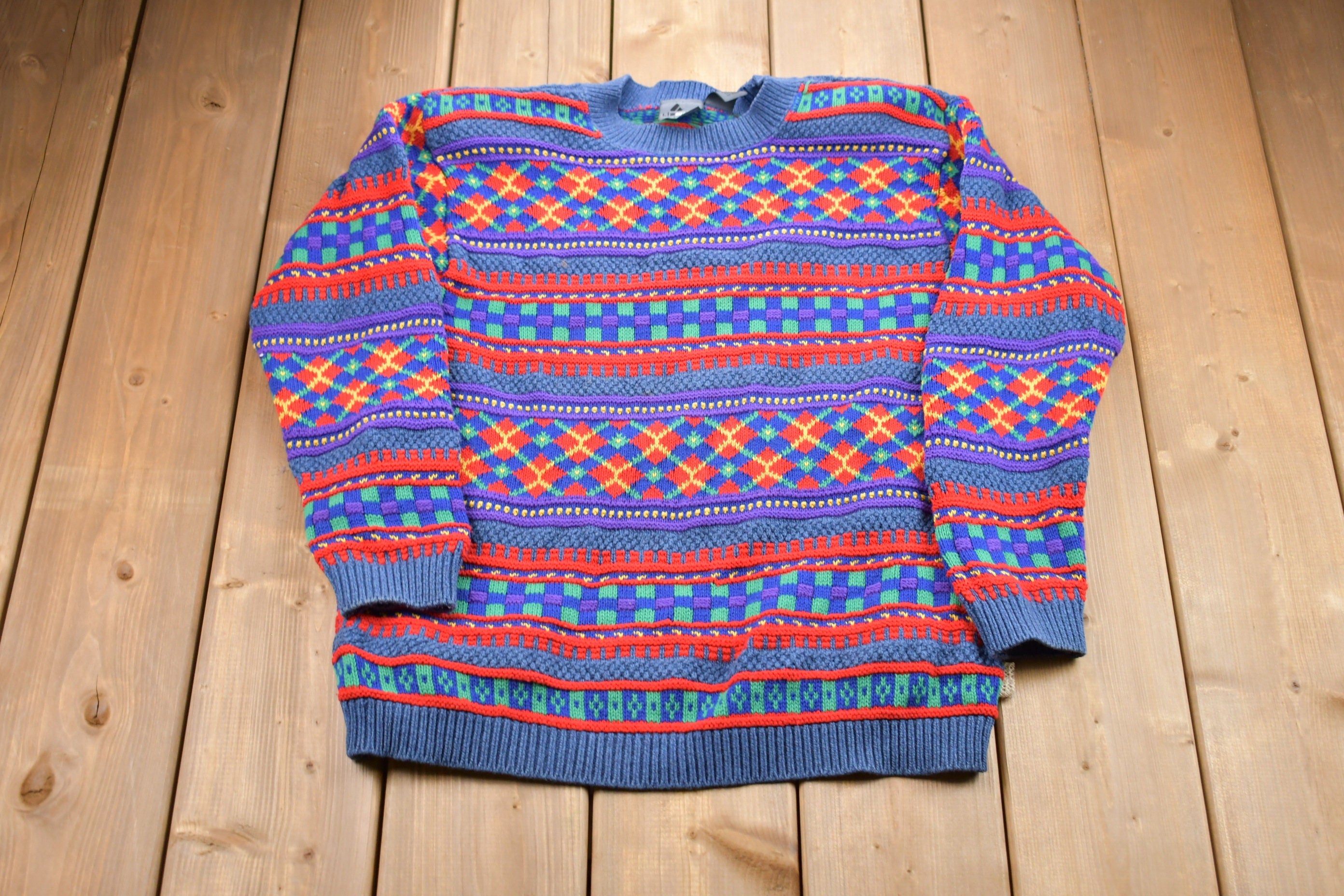 Vintage 1990s Liz Wear Abstract 3D Cable Knitted Sweater