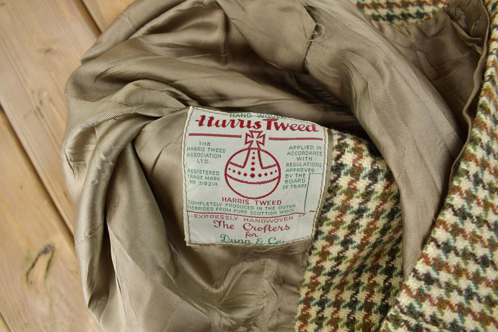 Vintage 1980s Harris Tweed Houndstooth 100% Wool Coat