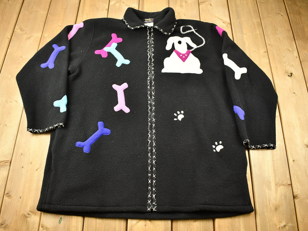 Vintage 1990s Cute Dog Embroidered Fleece Sweater