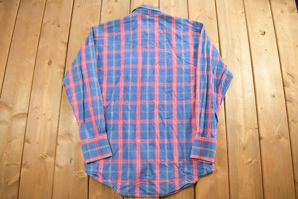 Vintage 1990s Wrangler Blue And Red Plaid Flannel Button Up Shirt
