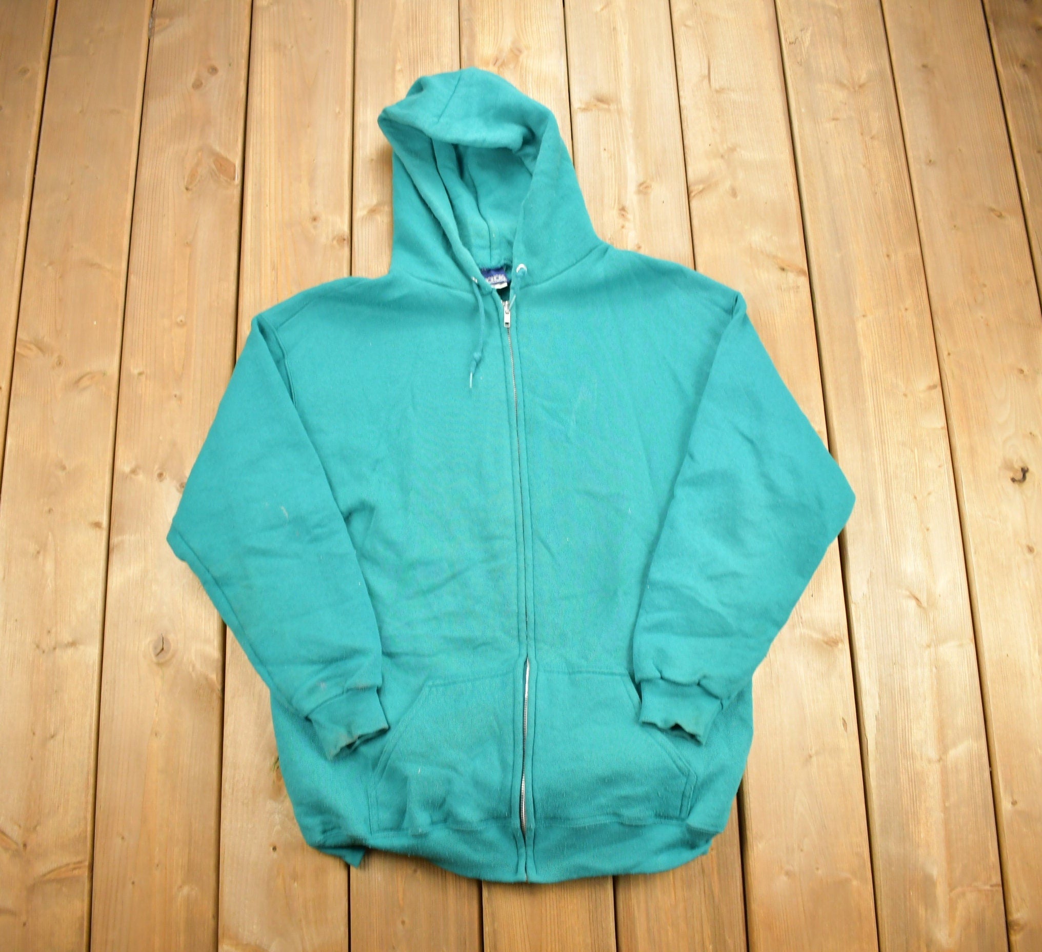 Vintage 1990s Honors Blank Green Zip-Up Hoodie
