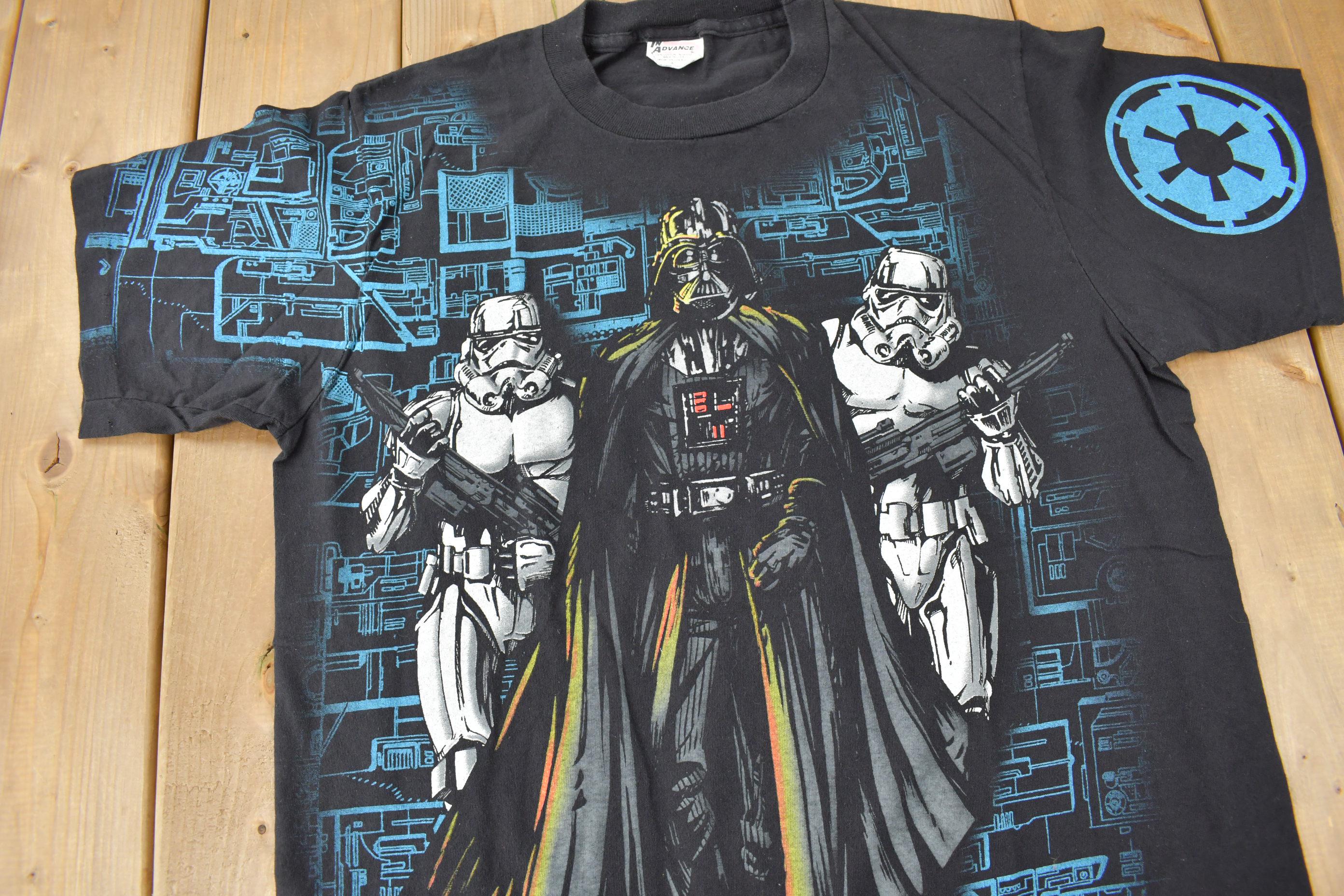 Vintage 1996 Star Wars Darth Vader Stormtroopers All Over Print Graphic T-Shirt Size L Made In USA Single Stitch