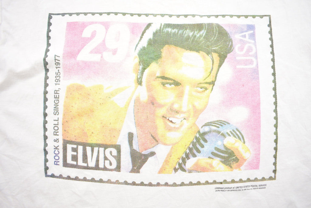 Vintage 1980s Elvis Memorial Postage Stamp Graphic screen Stars T Shirt