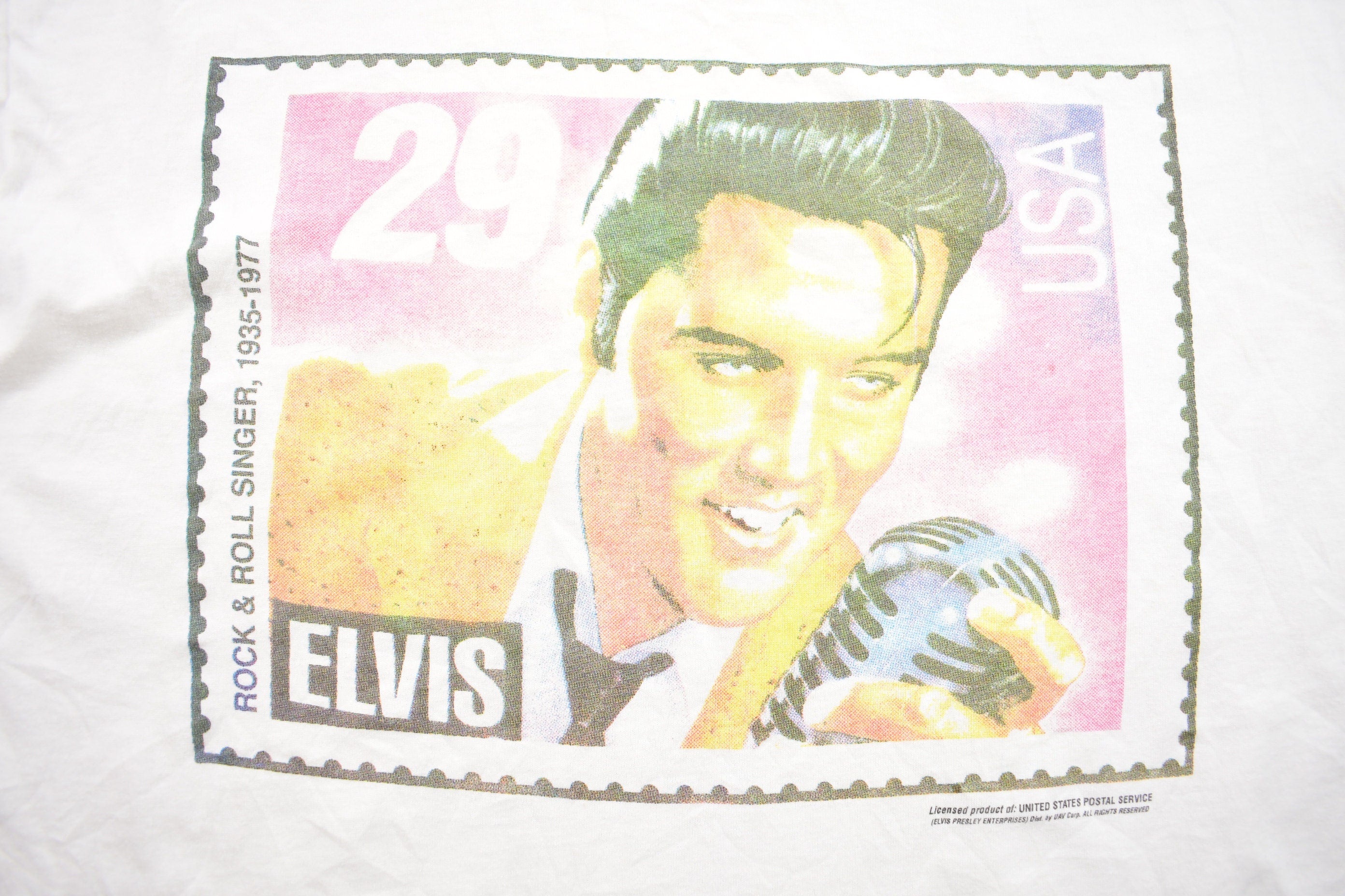 Vintage 1980s Elvis Memorial Postage Stamp Graphic screen Stars T Shirt