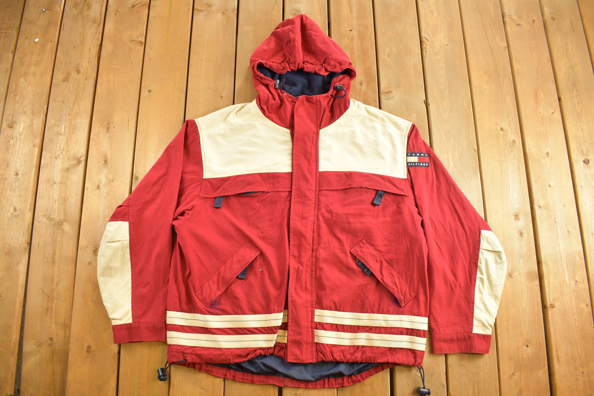 Vintage 1990s Tommy Hilfiger Flag Patch Color Block Windbreaker Jacket