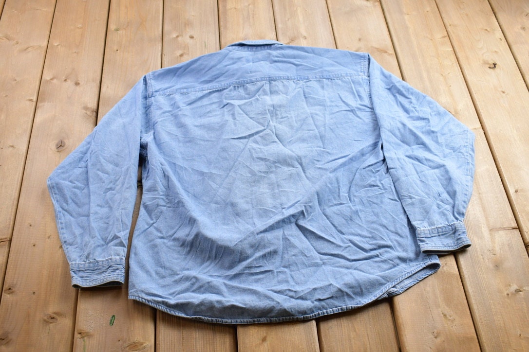 Vintage 1990s Tri Mountain Blank Denim Button Up Shirt  1990s Button Up  Vintage Denim  Basic Button Up  Jean Button Up  Jean Shirt