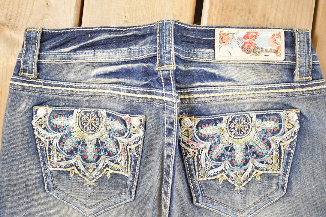 Vintage Deadstock Y2K Grace In LA Bedazzled Low Rise Jeans Women's Size 27 x 32