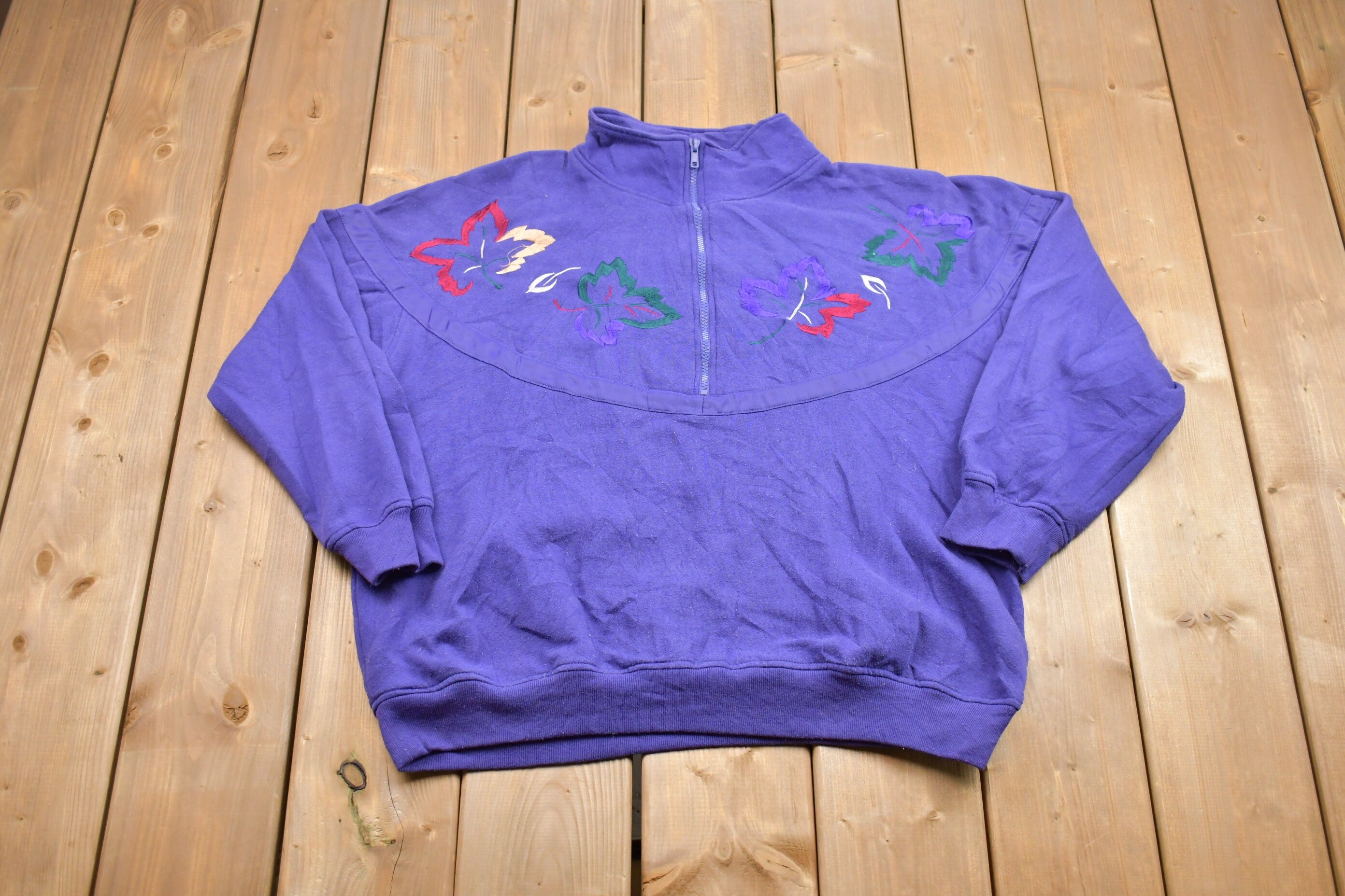Vintage 1990s Floral Quarter Zip Sweatshirt