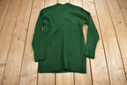 Vintage 1980s Green Acrylic Knit Cardigan Sweater