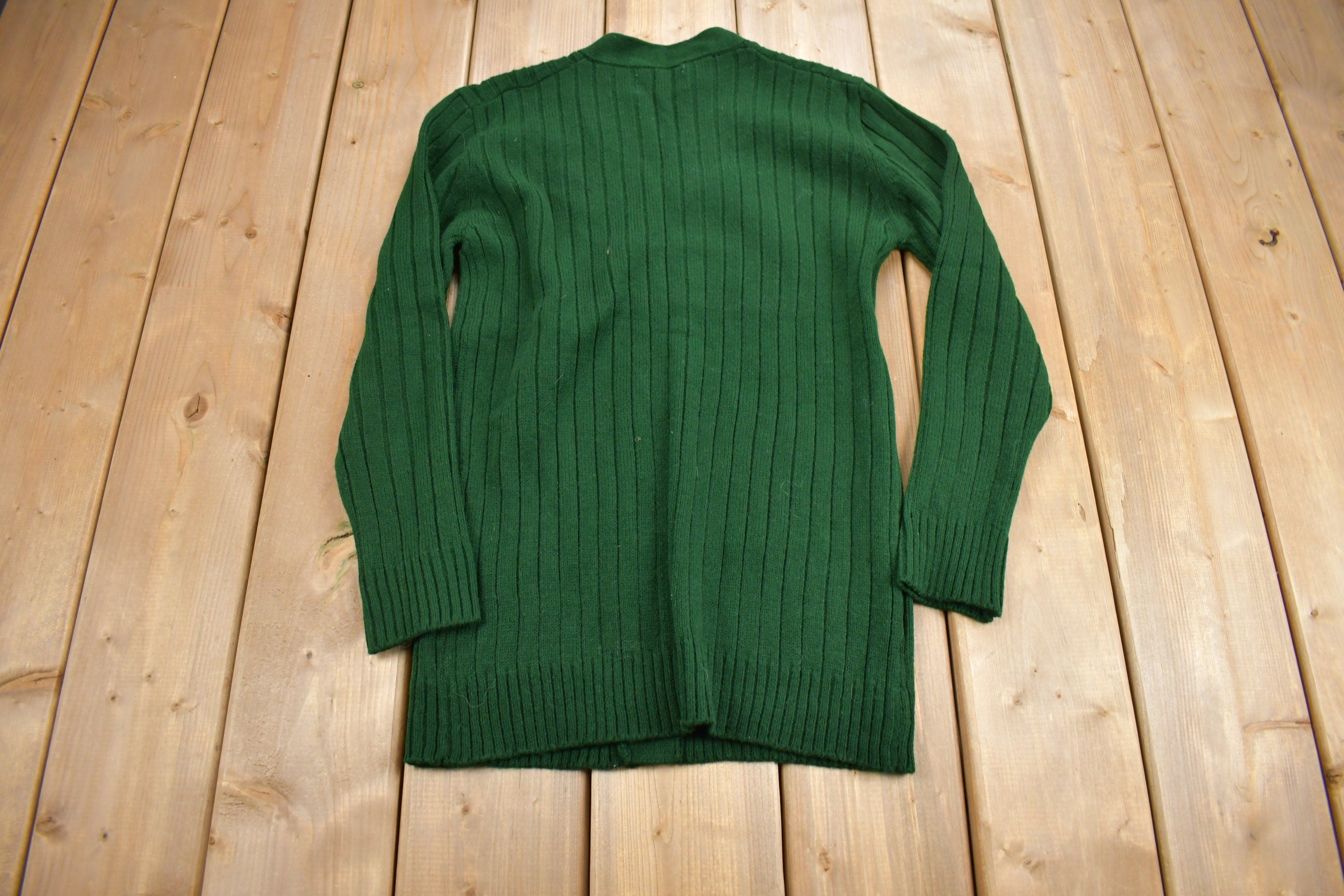 Vintage 1980s Green Acrylic Knit Cardigan Sweater
