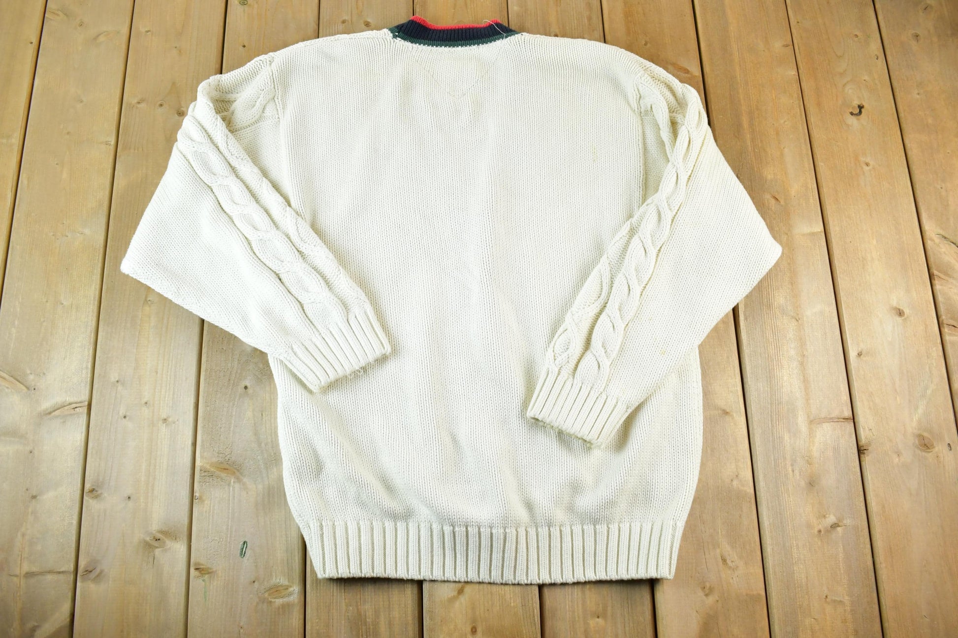 Vintage 1990s Tommy Hilfiger 3D Colored Cable Knit Crewneck Sweater