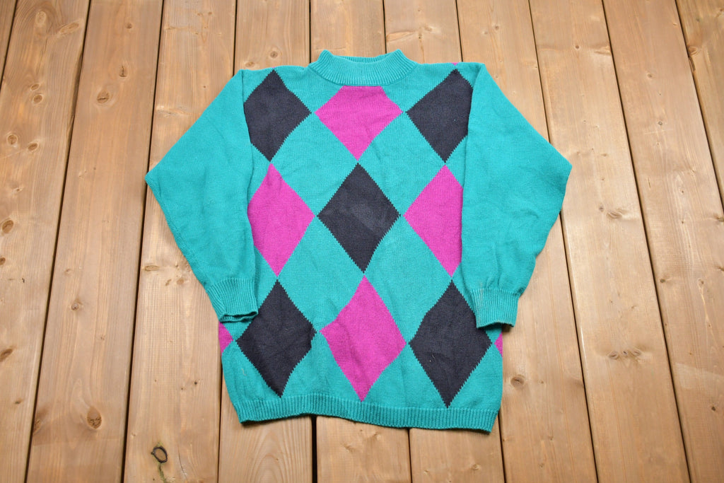 Vintage Petite Argyle Design Knitted Sweater