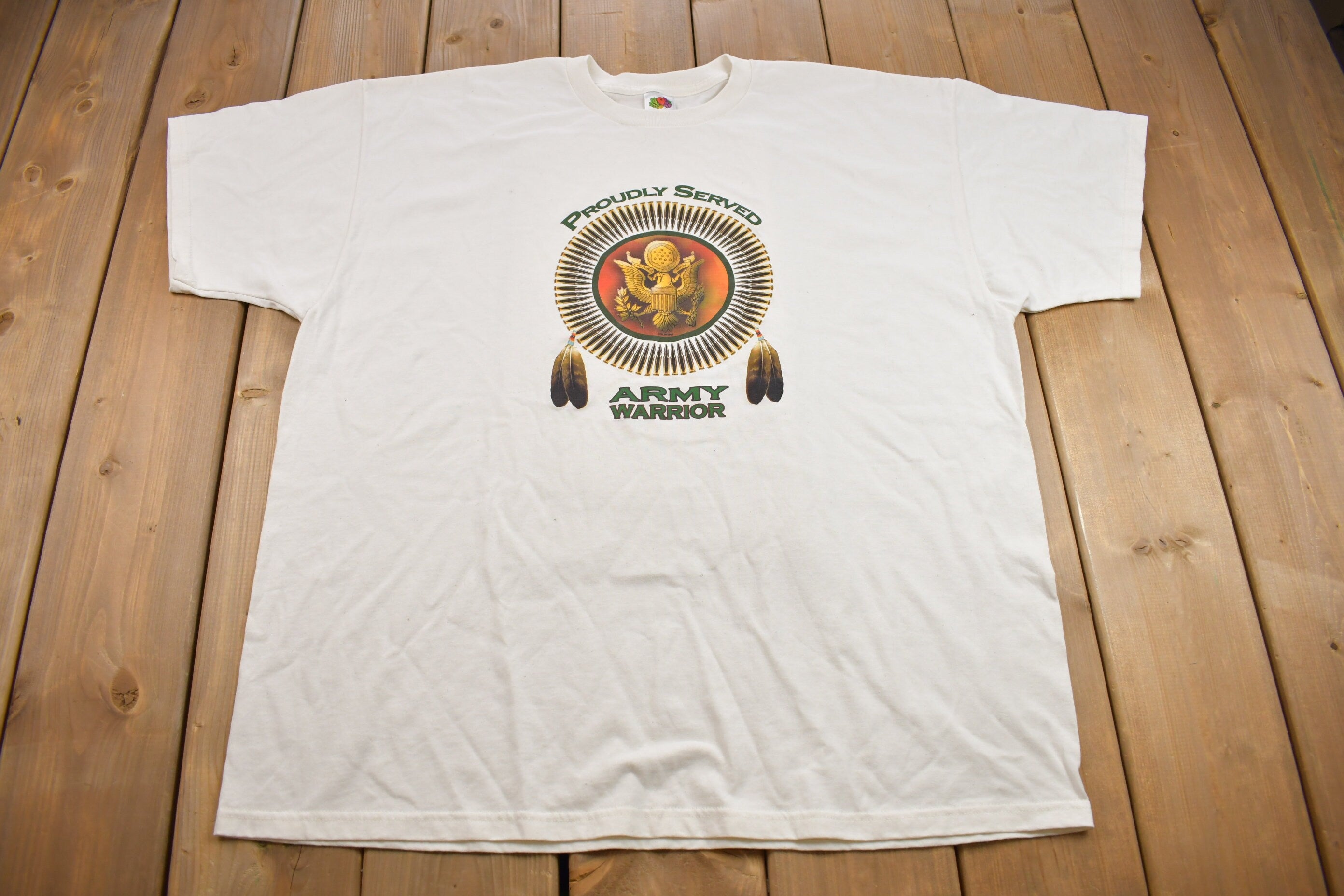 Vintage 1990s Veteran Army Warrior Graphic T Shirt